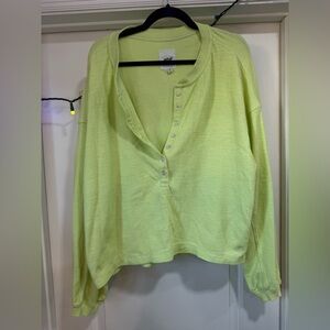 Aerie neon yellow cropped henley xl